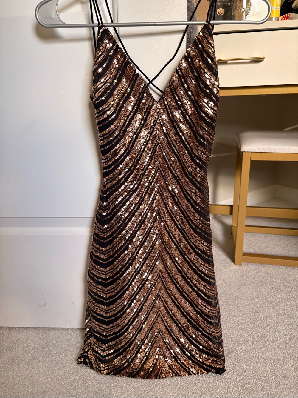 Lovely Day Bronze & Black Sequin V-Neck Mini Dress